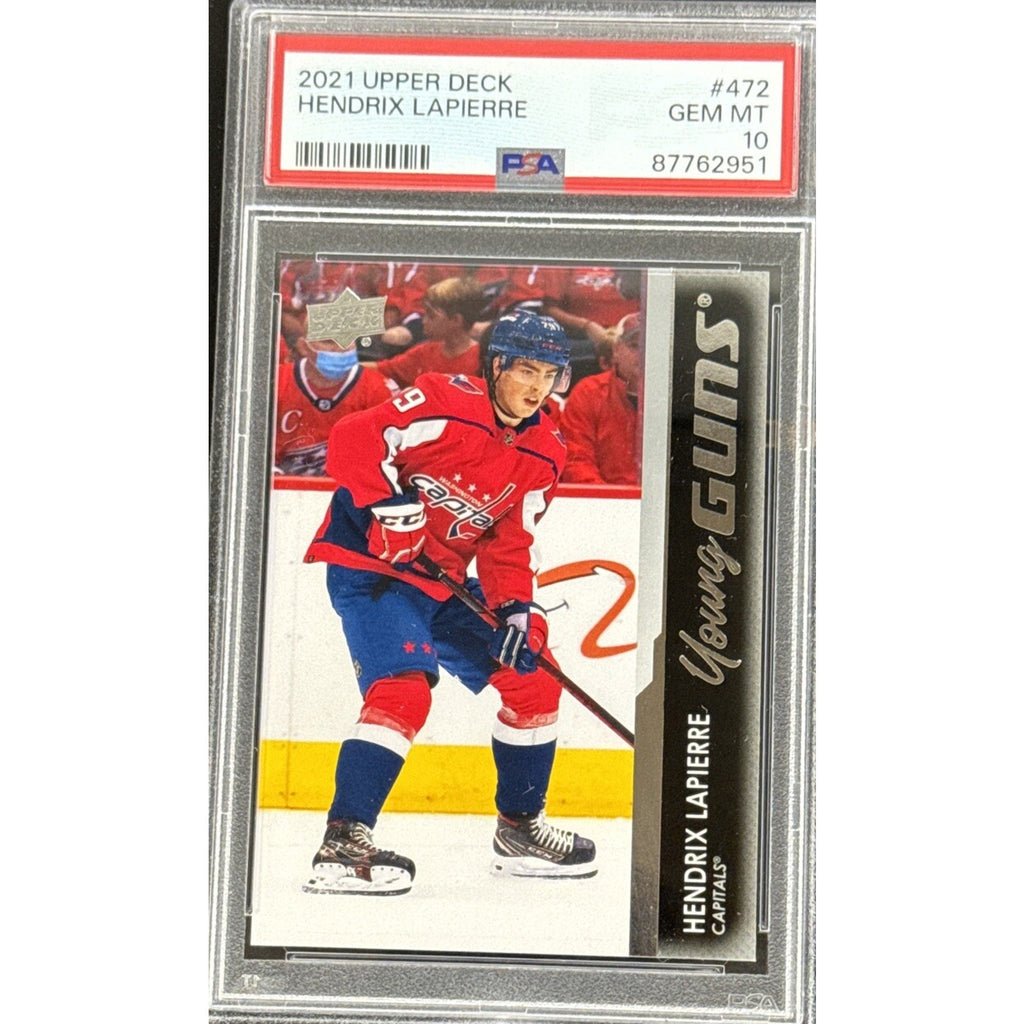 2021-22 UPPER DECK S2 #472 HENDRIX LAPIERRE RC YOUNG GUNS PSA 10 WASHINGTON CAPS