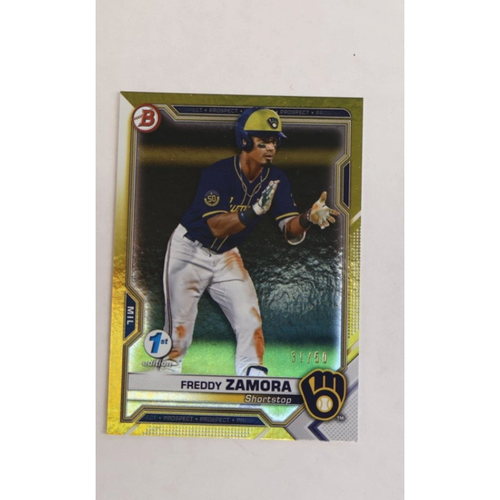 Freddy Zamora 2021 Bowman 1st Edition #BFE-2 Gold Foil /50 (RC) Future Star Mint