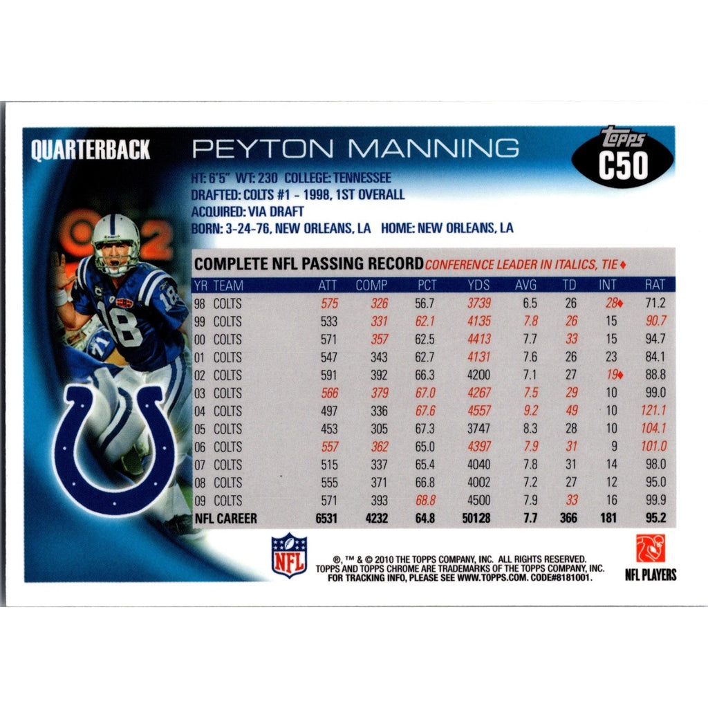 Peyton Manning 2010 Topps Chrome #C50 HOF GOAT Mint