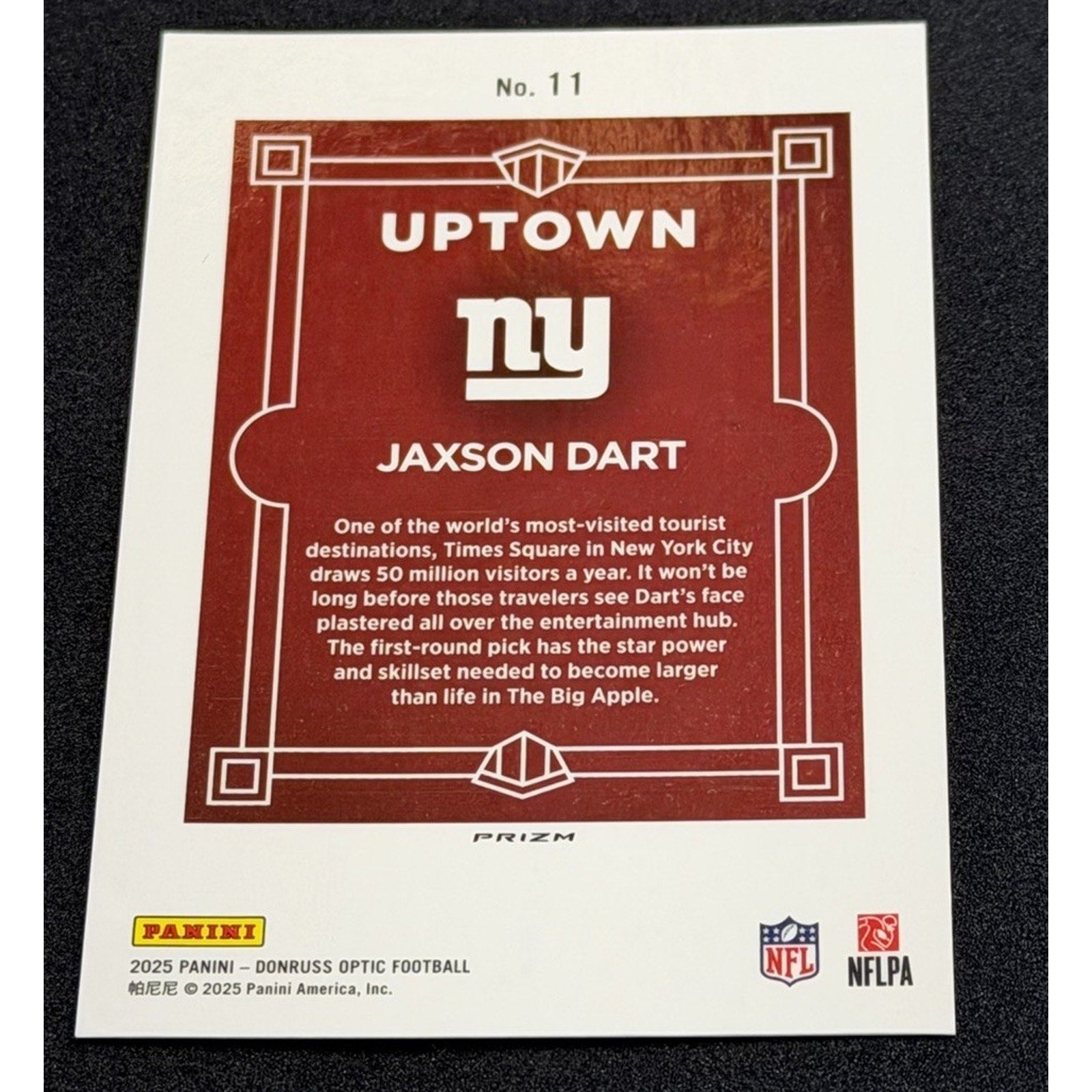 2025 Panini Donruss Optic Uptown Jaxson Dart #11 Rookie RC NY Giants Football