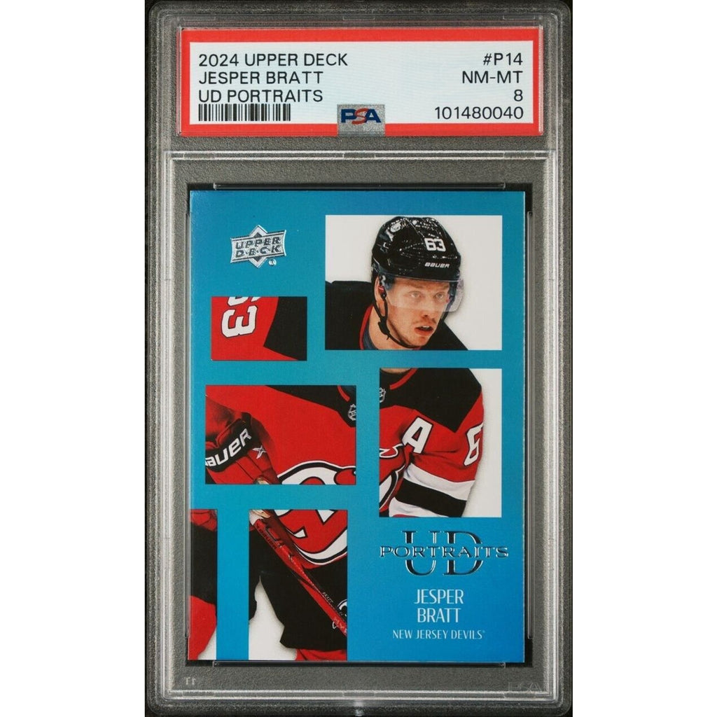 2024 Upper Deck UD Portraits #P14 Jesper Bratt New Jersey Devils PSA NM-MT
