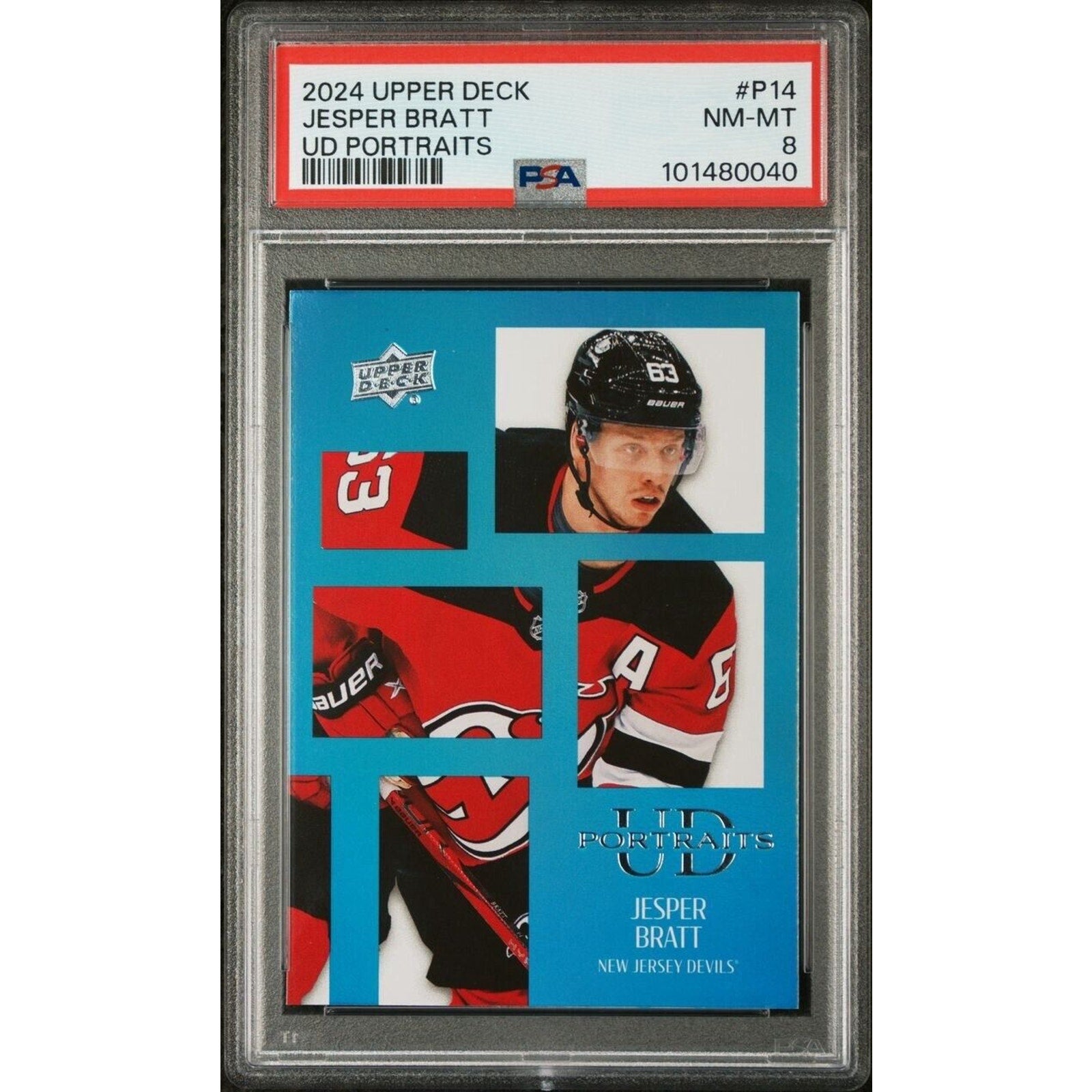 2024 Upper Deck UD Portraits #P14 Jesper Bratt New Jersey Devils PSA NM-MT