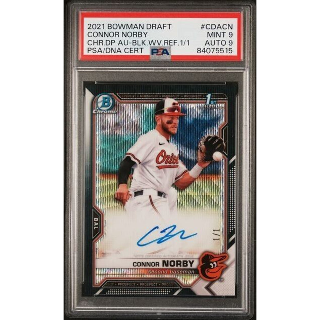 2021 Bowman Chrome Connor Norby CDACN Black Wave 1/1 Auto PSA 9 Mint Rookie RC
