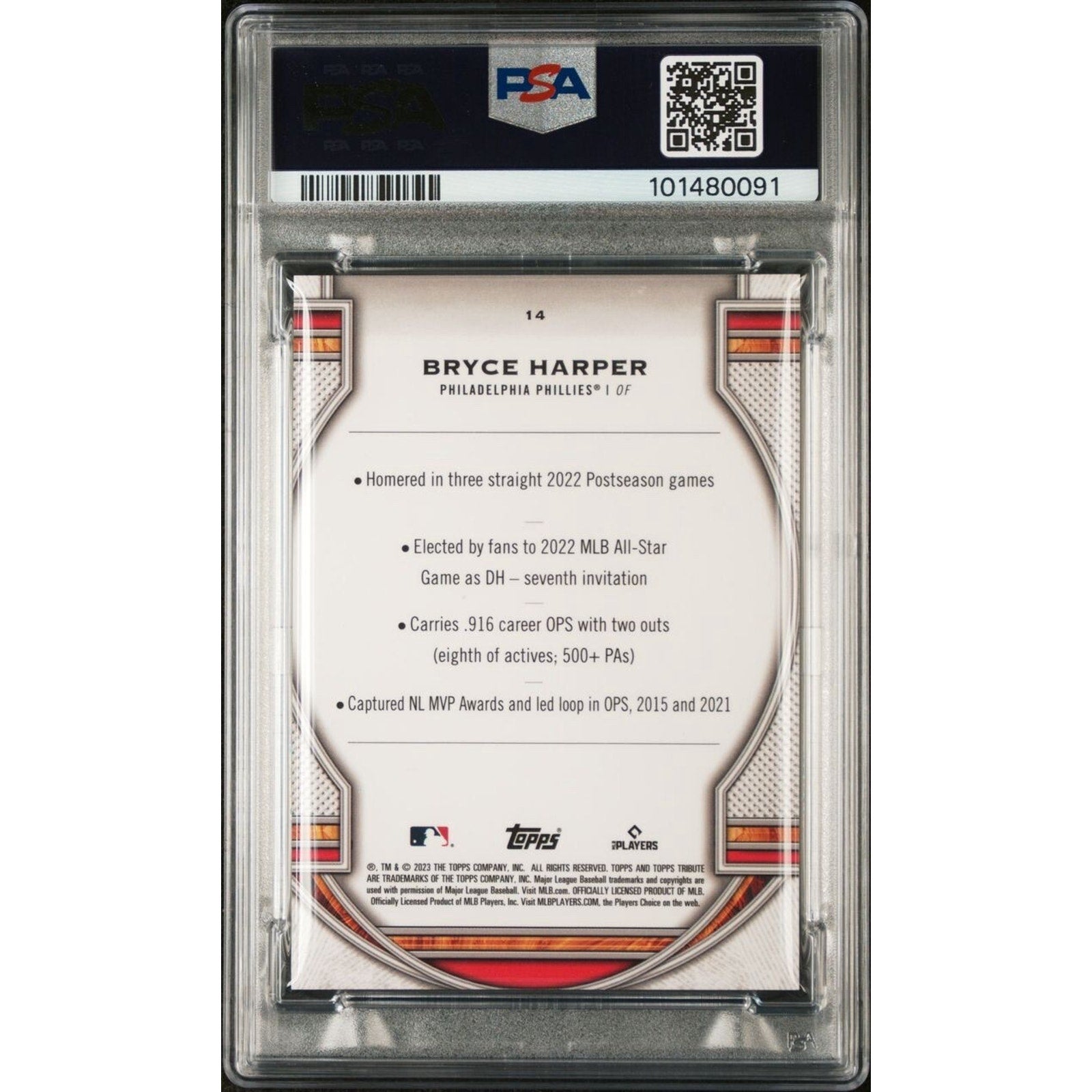 2023 Topps Tribute Bryce Harper #14 Philadelphia Phillies PSA NM Star Nationals