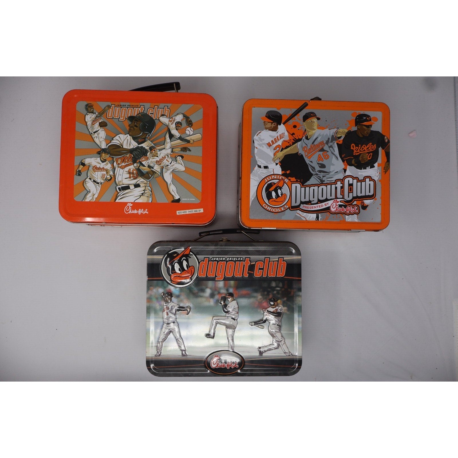 Lot Of 3 Baltimore Orioles Vintage Metal Lunchboxes