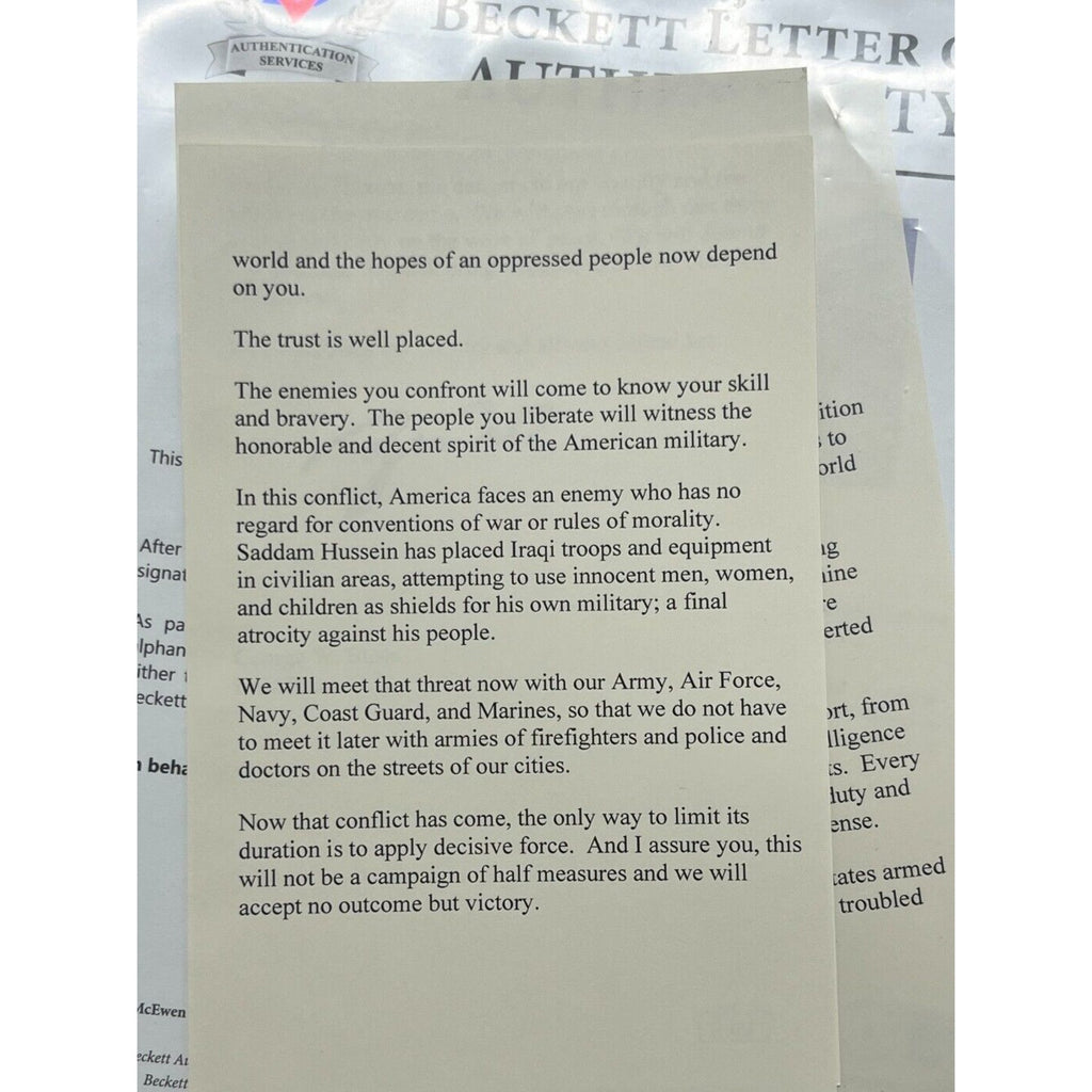 43 President George W Bush USA Signed Speech Operation Iraqi Freedom Beckett COA