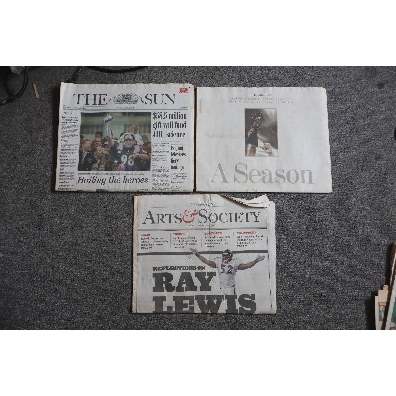 Baltimore Ravens 2001 Super Bowl Champs Newspapers Commemorative