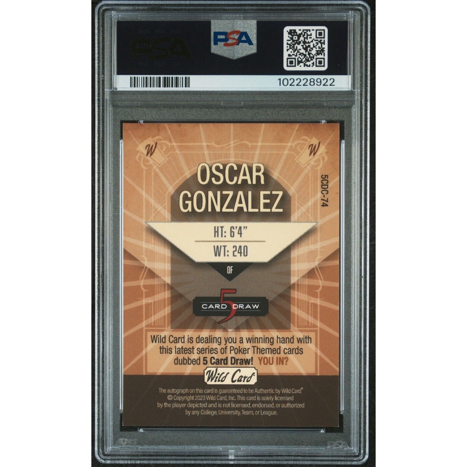 2023 Wild Card 5 Card Auto OSCAR GONZALEZ GREEN ORANGE Guardians #5CDC74 PSA /5