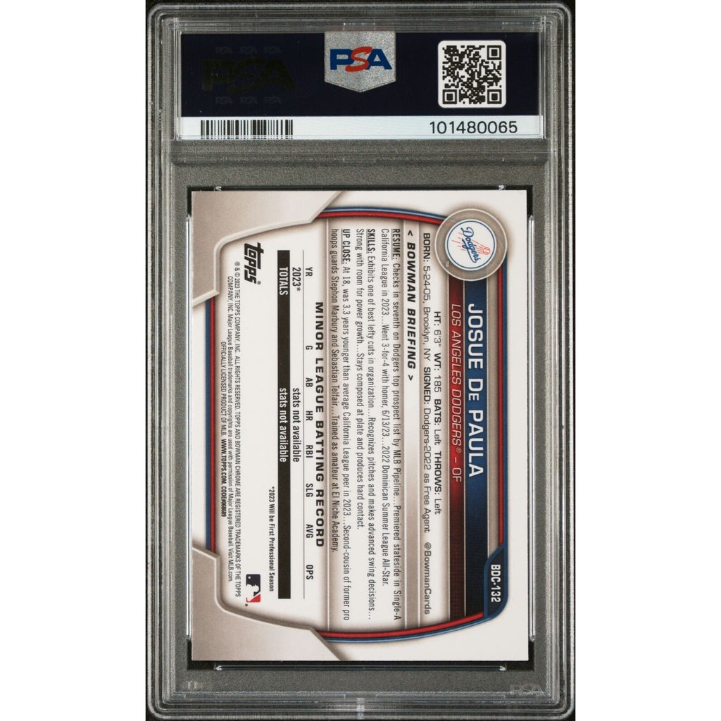 2023 BOWMAN DRAFT BDC132 JOSUE DE PAULA CHROME-LUNAR GLOW REFRACTOR PSA 10 RC
