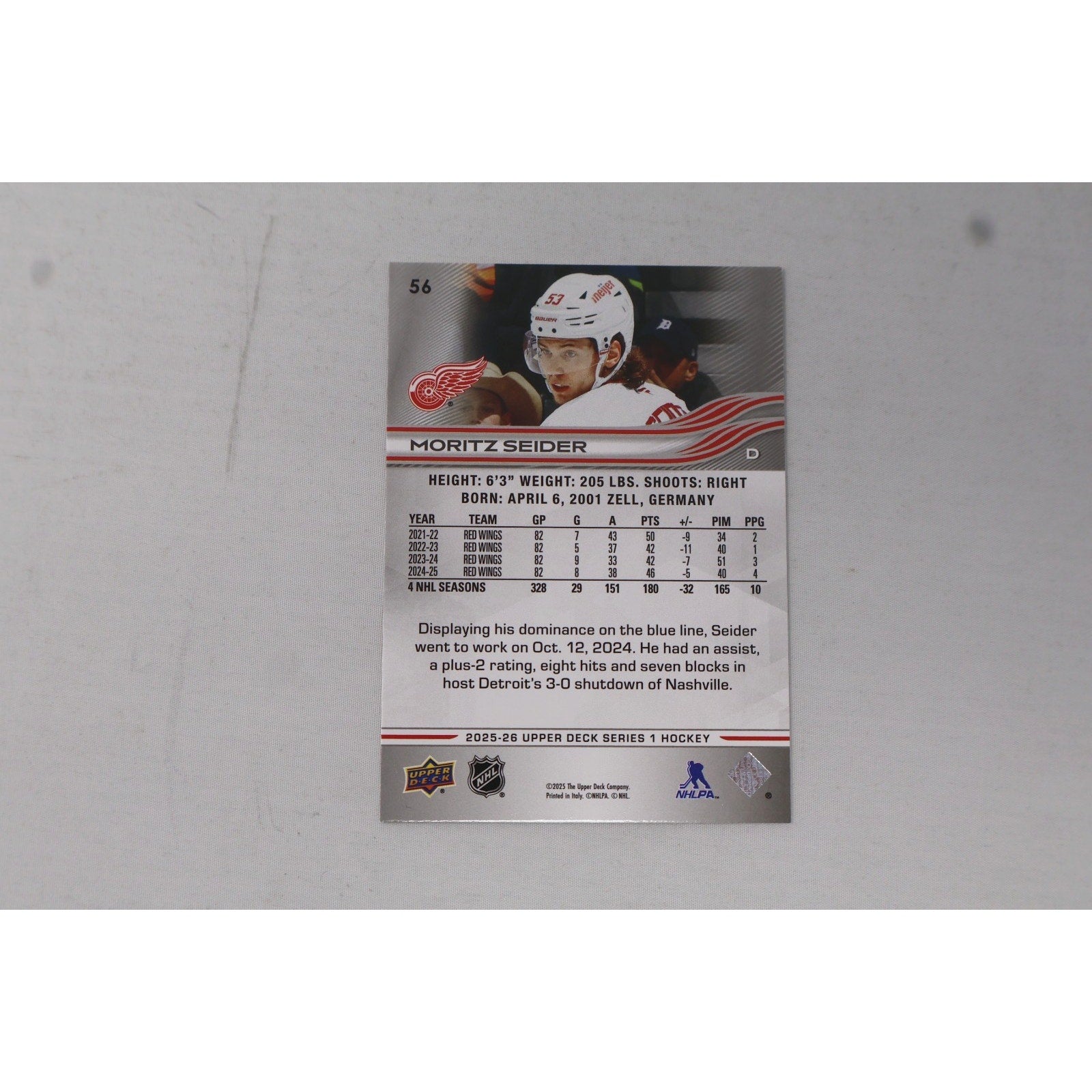 MORITZ SEIDER 2025-26 UPPER DECK SERIES 1 #56 DELUXE /250 Mint