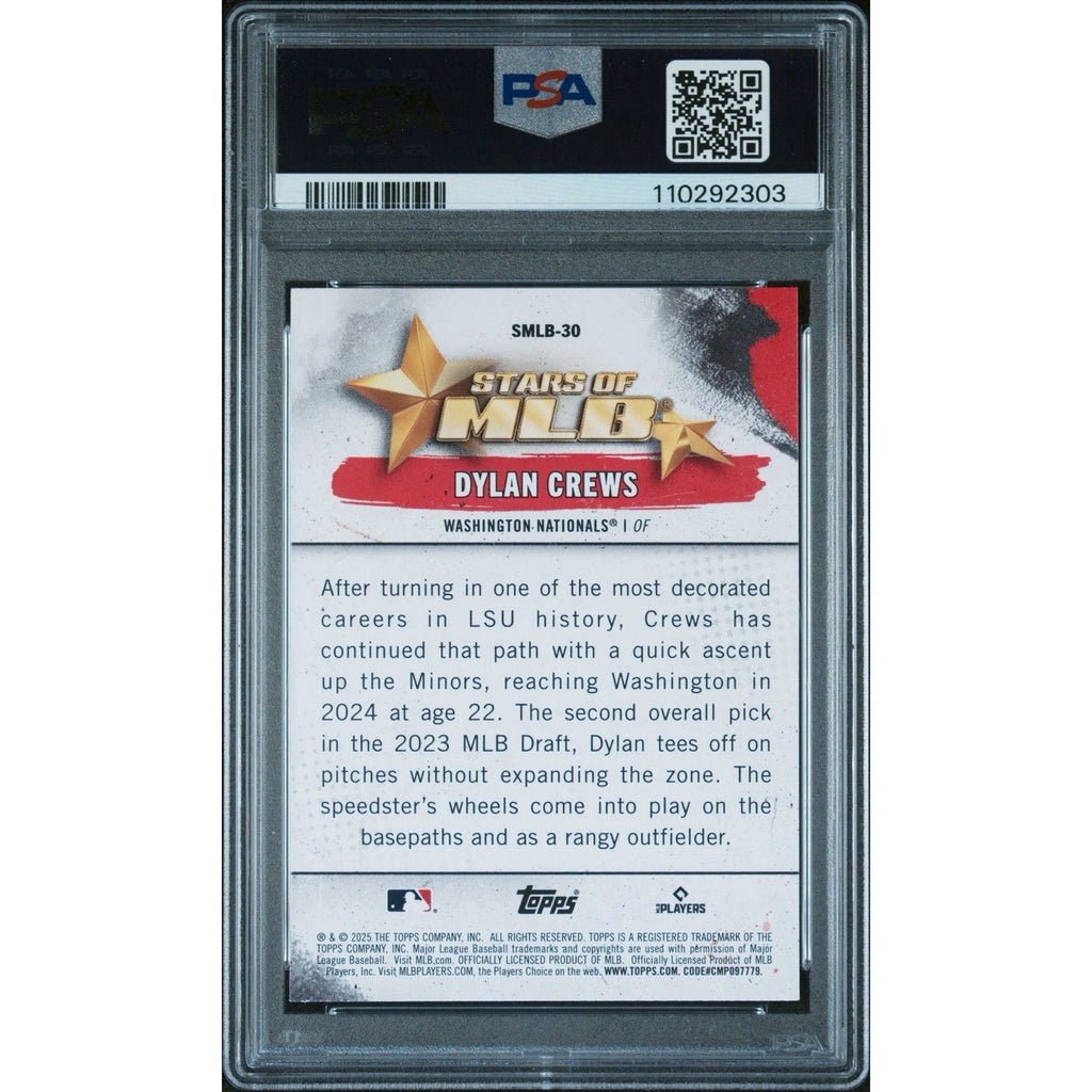 2025 TOPPS STARS OF MLB #SMLB30 DYLAN CREWS PSA 10 Gem Mint Rookie RC Nationals