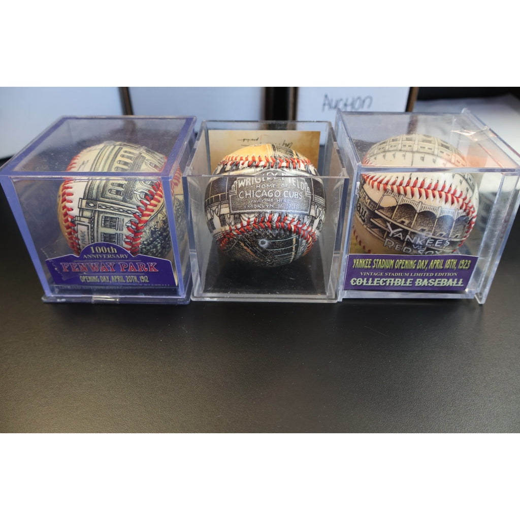 Lot of 3 Unforgettaballs Fenway Park Yankee Stadium Wrigley Field w/ Cert