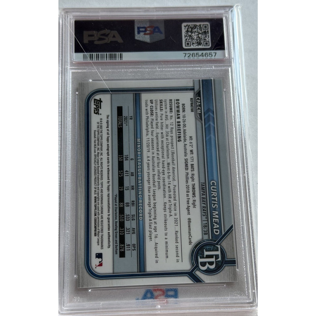 2022 Bowman Chrome #CPACM Curtis Mead Refractor 1st Bowman Auto /499 PSA 10