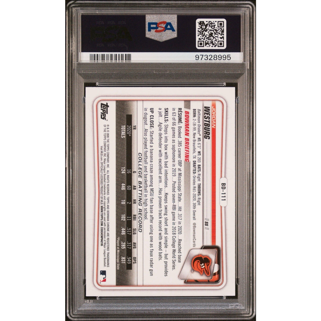 Jordan Westburg 2020 Bowman Draft 1st Chrome PSA 10 DNA Auto 10 Rookie #BD111