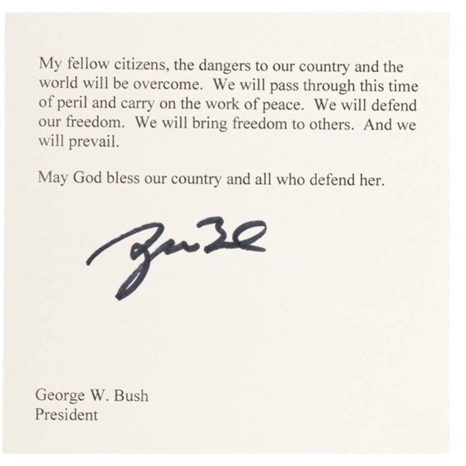 George W Bush Signed Souvenir Invading Iraq Speech COA 43 President USA