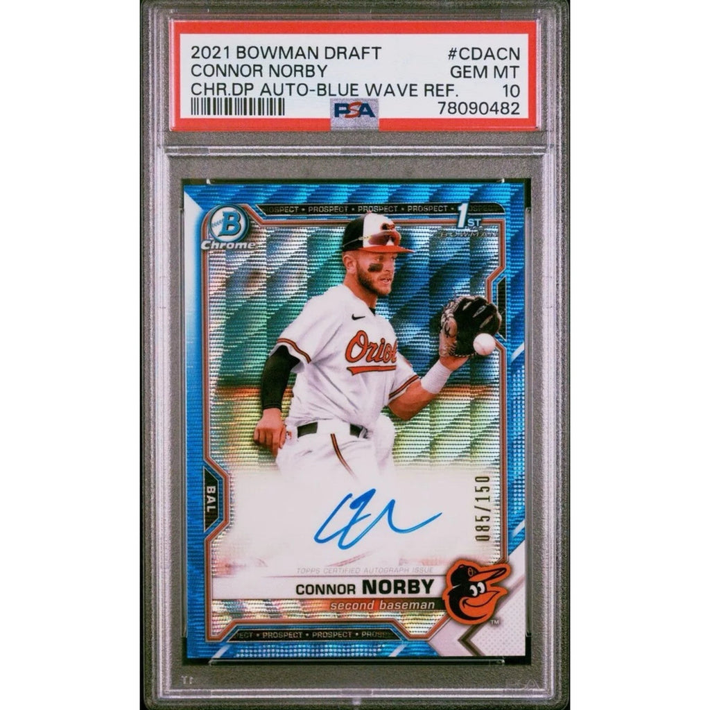 2021 Bowman Draft Connor Norby Auto Blue Wave Refractor /150 PSA 10 Chrome CDACN