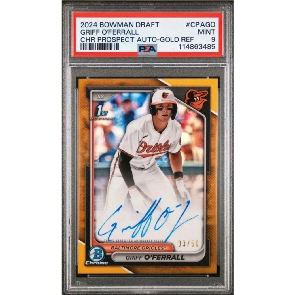 2024 Bowman Draft Griff O'Ferrall Chrome Prospect Auto Gold Wave #3/50 PSA 9 🔥
