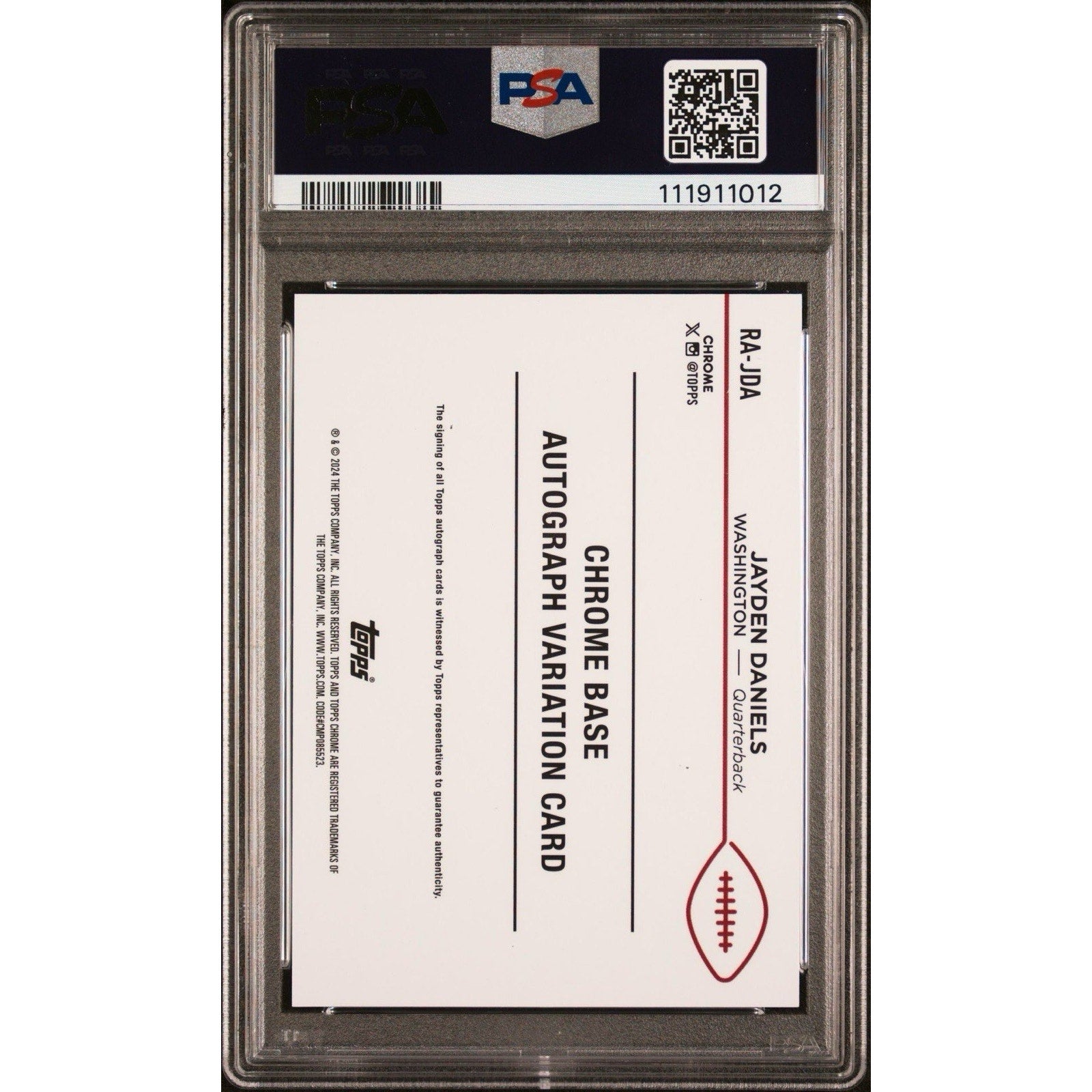 2024 Topps Chrome Jayden Daniels Rookie Auto Aqua Refractor /199 PSA 9 #RA-JDA