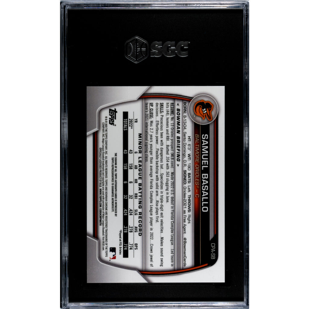 2023 Bowman Chrome Samuel Basallo Green Refractor RC /99 PSA 10 CPASB Orioles