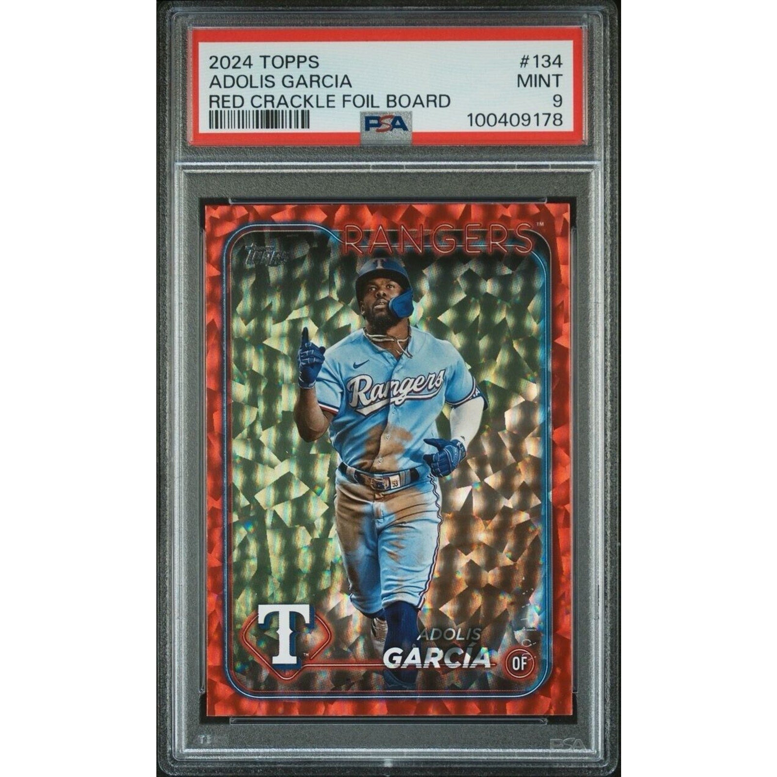 2024 Topps Series 1 Adolis Garcia Red Crackle Foil /199 #134 Texas Rangers PSA 9