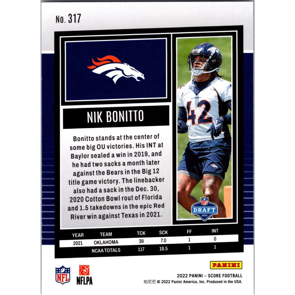 Nik Bonitto 2022 Panini Score RC Rookie #317 - Denver Broncos All Pro Mint