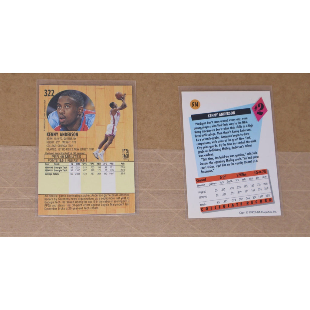 Front and back views of Kenny Anderson signed rookie basketball cards