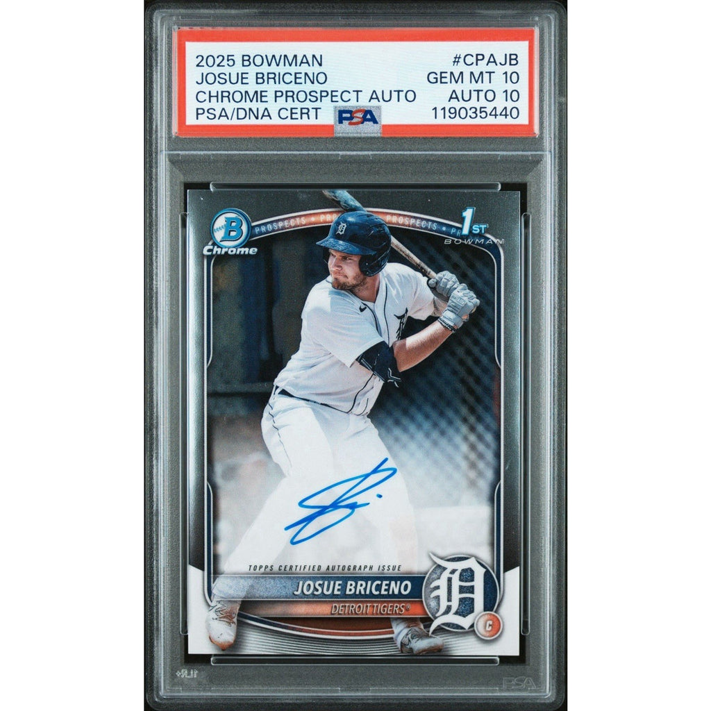 JOSUE BRICENO 2025 BOWMAN CHROME AUTO PSA 10 Auto 10 Tiger Prospect Rookie CPAJB