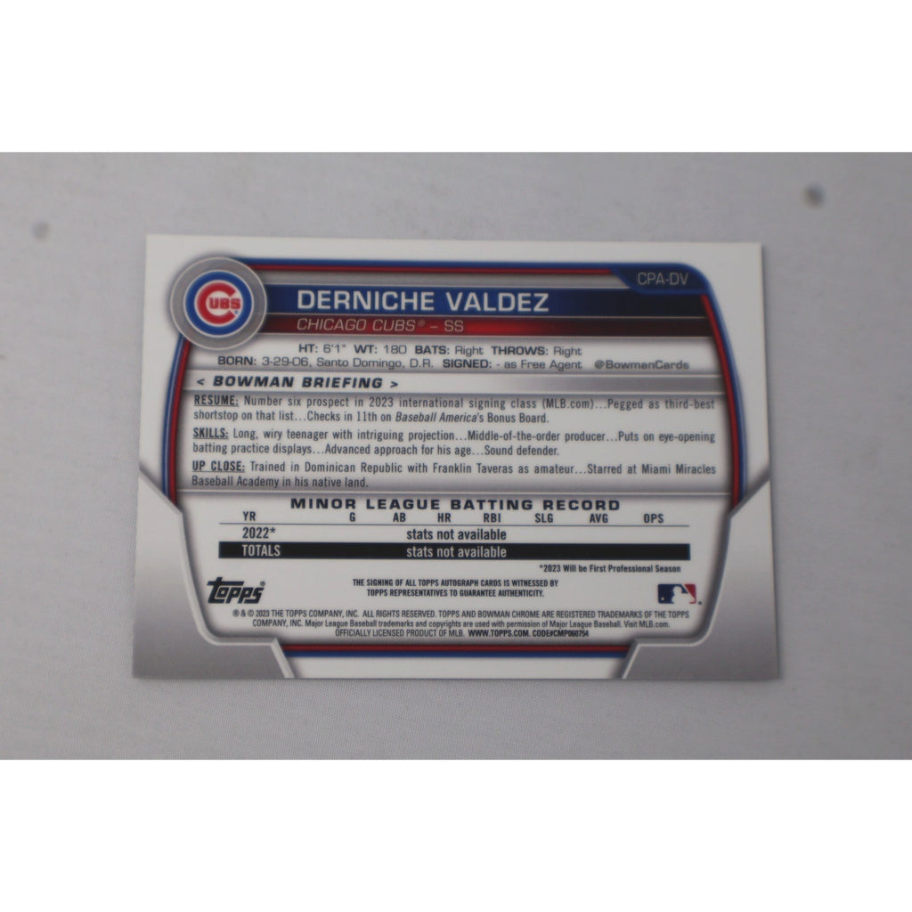 2023 Bowman Chrome Derniche Valdez 1st Prospect Auto /299 Speckle #CPA-DV Mint