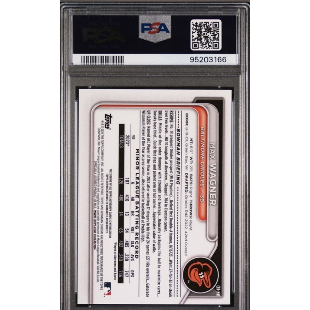 Max Wagner 1st Bowman Chrome Auto Green Lava Refractor /99 Psa 10 Rookie ORIOLES