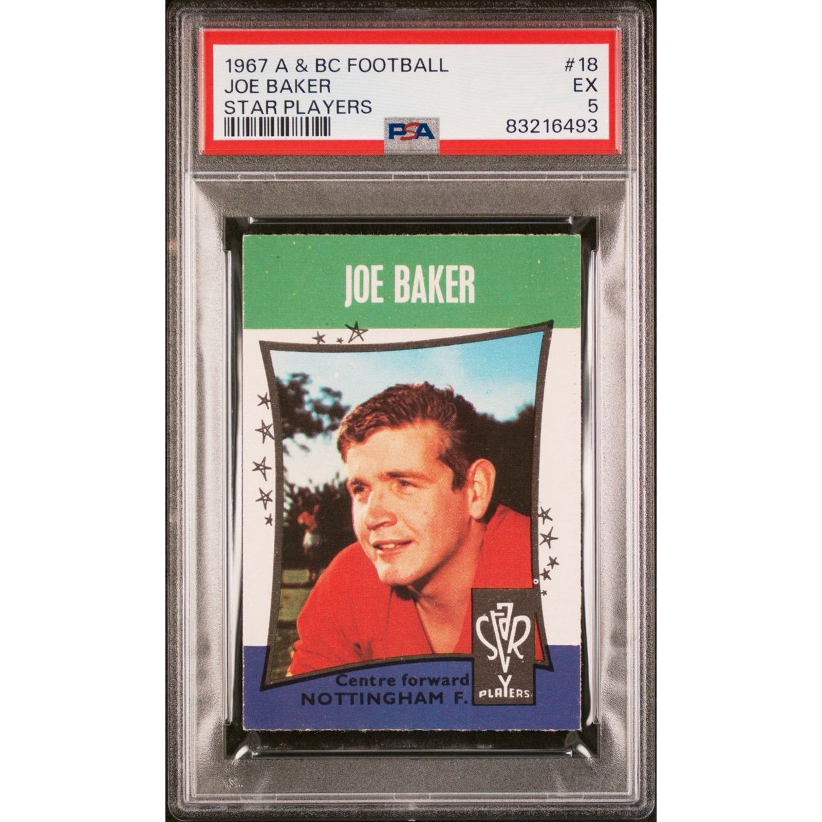 1967 JOE BAKER A & BC FOOTBALL STAR PLAYERS #18 PSA 5 Nottingham Forward Vintage