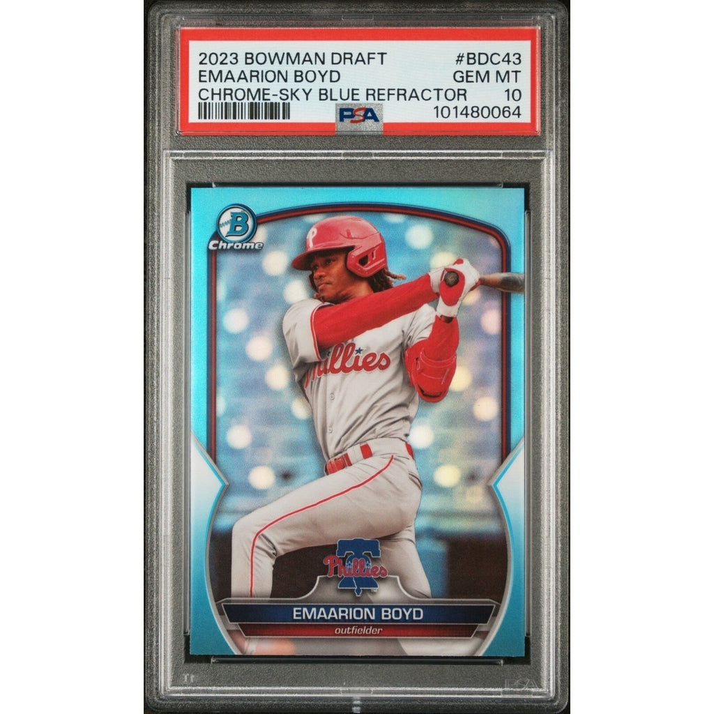 2023 BOWMAN DRAFT EMAARION BOYD #BDC43 CHROME-SKY BLUE REFRACTOR PSA 10 Rookie