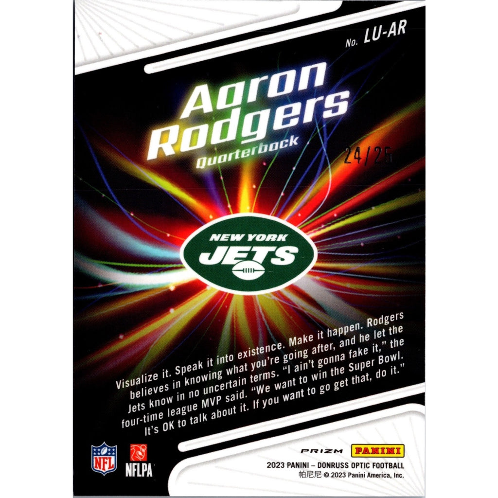 2023 Donruss Optic #LU-AR Aaron Rodgers Light It Up! Purple Stars /25 Steelers
