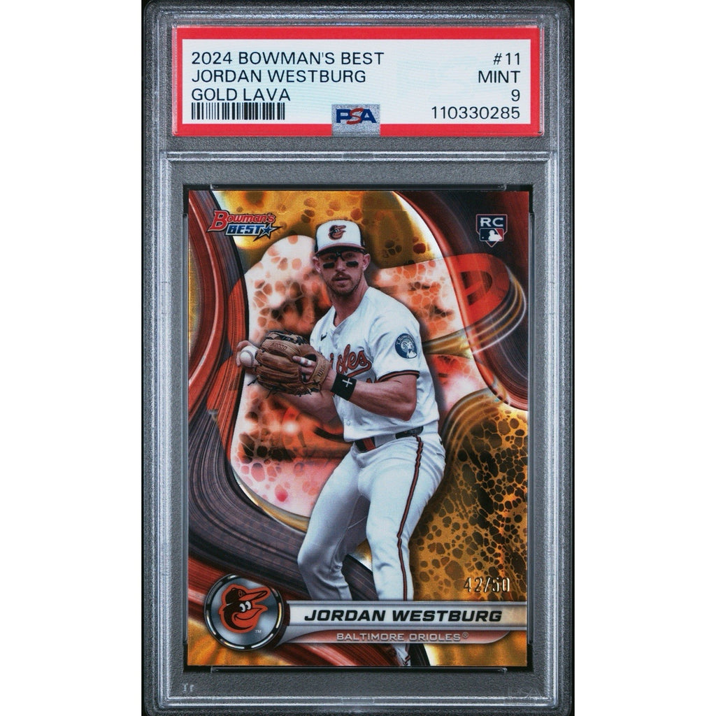 2024 Bowman's Best Jordan Westburg RC Gold Lava Refractor #42/50 Orioles PSA 9
