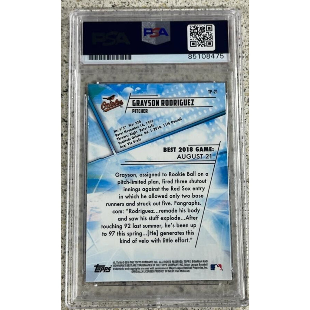 Grayson Rodriguez 2018 Bowman’s Best Rookie Autograph PSA DNA #TP-21 Orioles RC MLB