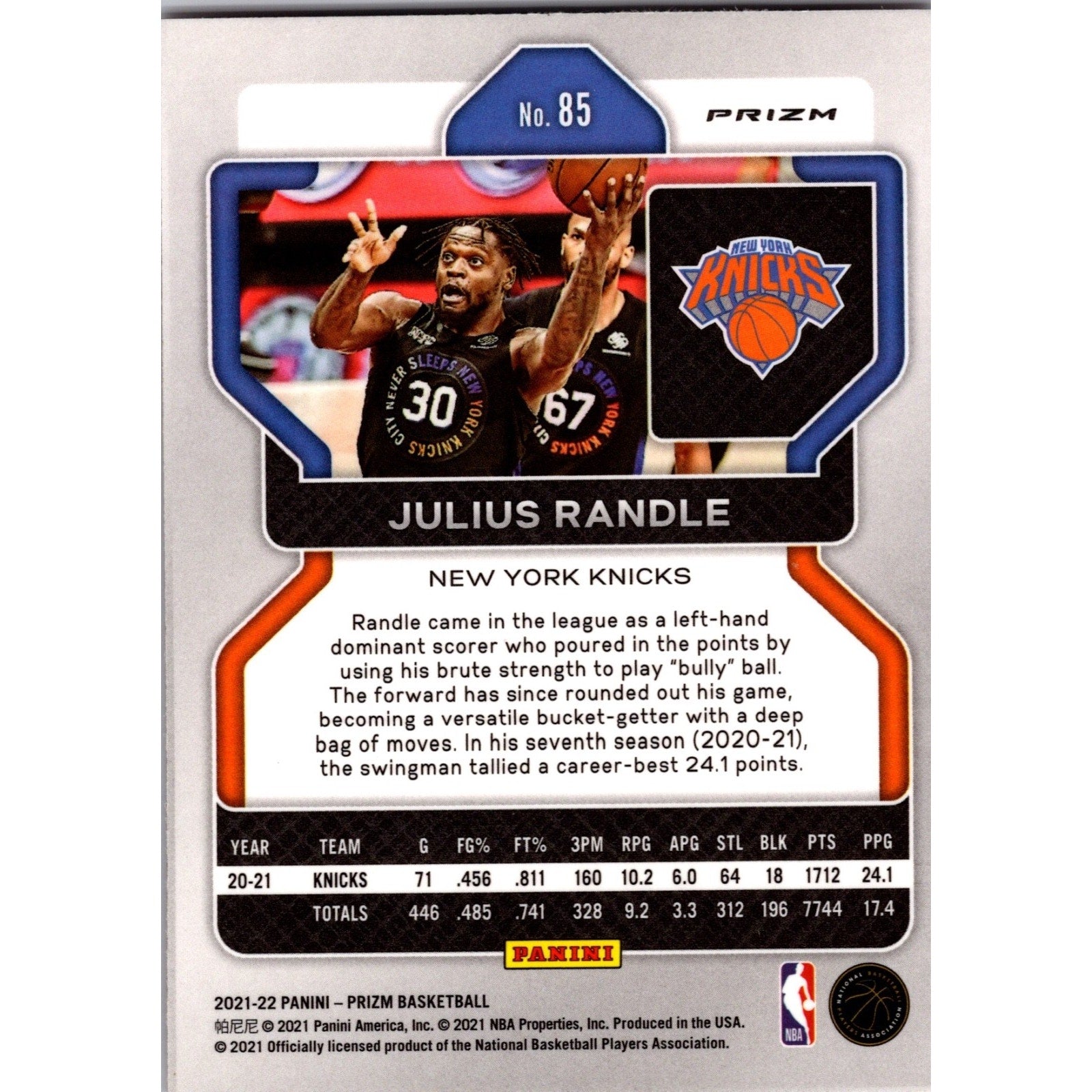 JULIUS RANDLE 2021-22 Panini Prizm Orange Hyper Prizm SP #85 Timberwolves