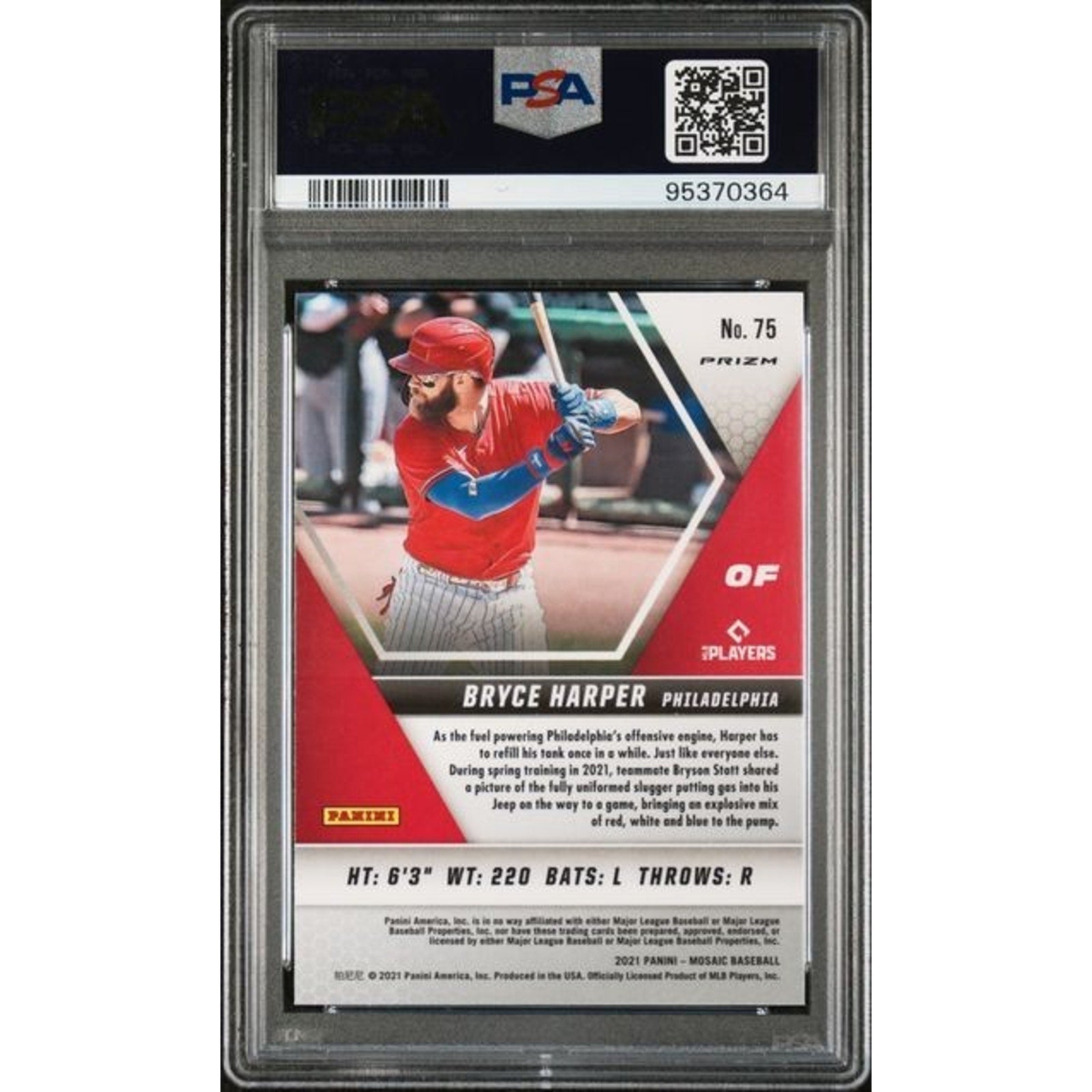 Bryce Harper 2021 Panini Mosaic Genesis #75 PSA 10 POP 1