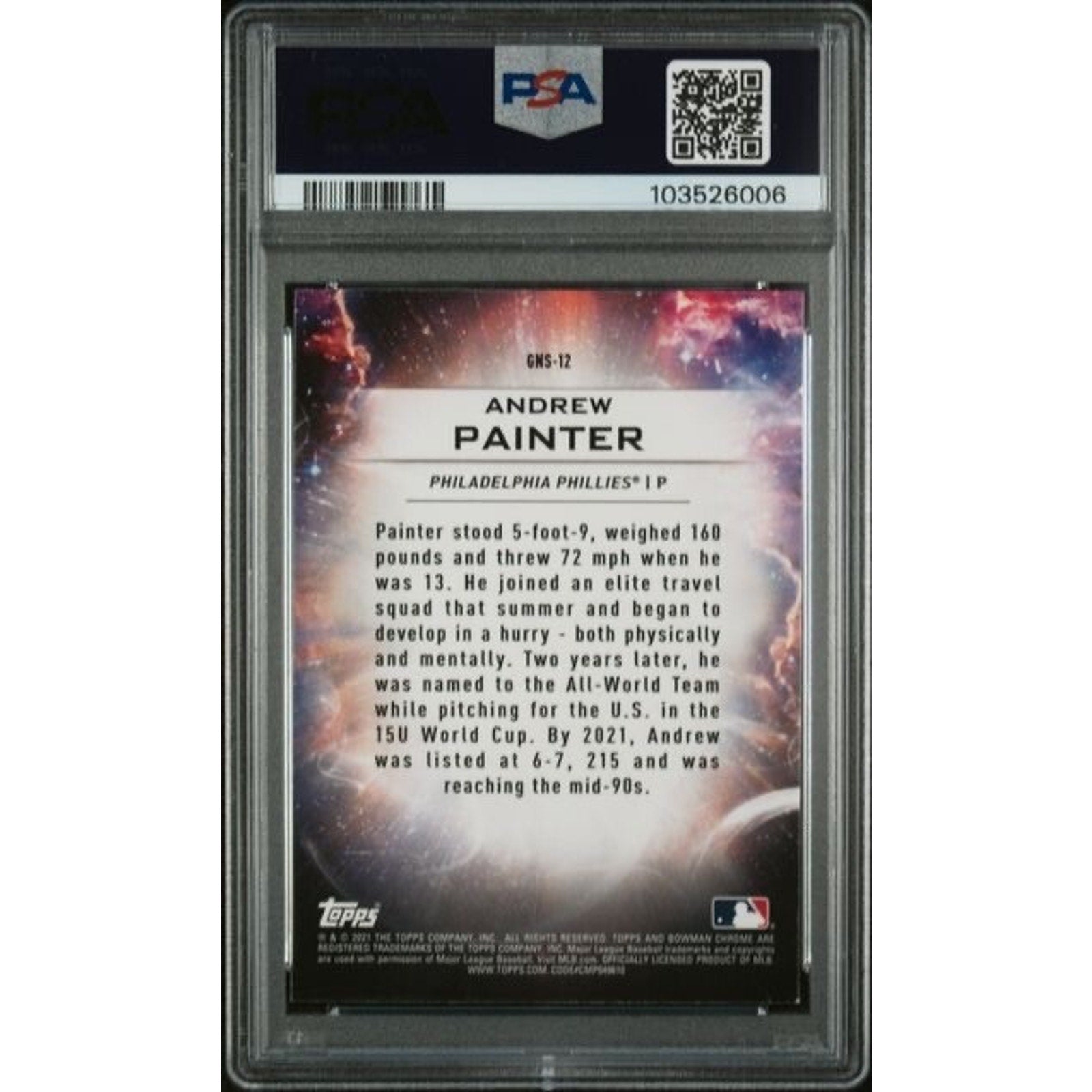 2021 Bowman Draft Genesis Andrew Painter #GNS12 RC Rookie PSA 9 Mint Phillies