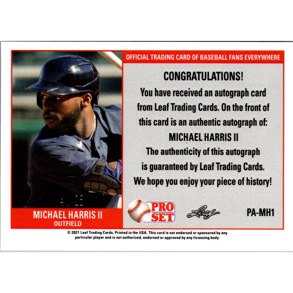 2021 Leaf Pro Set Metal Michael Harris Rookie Auto Purple /25 PA-MH1 Braves MLB