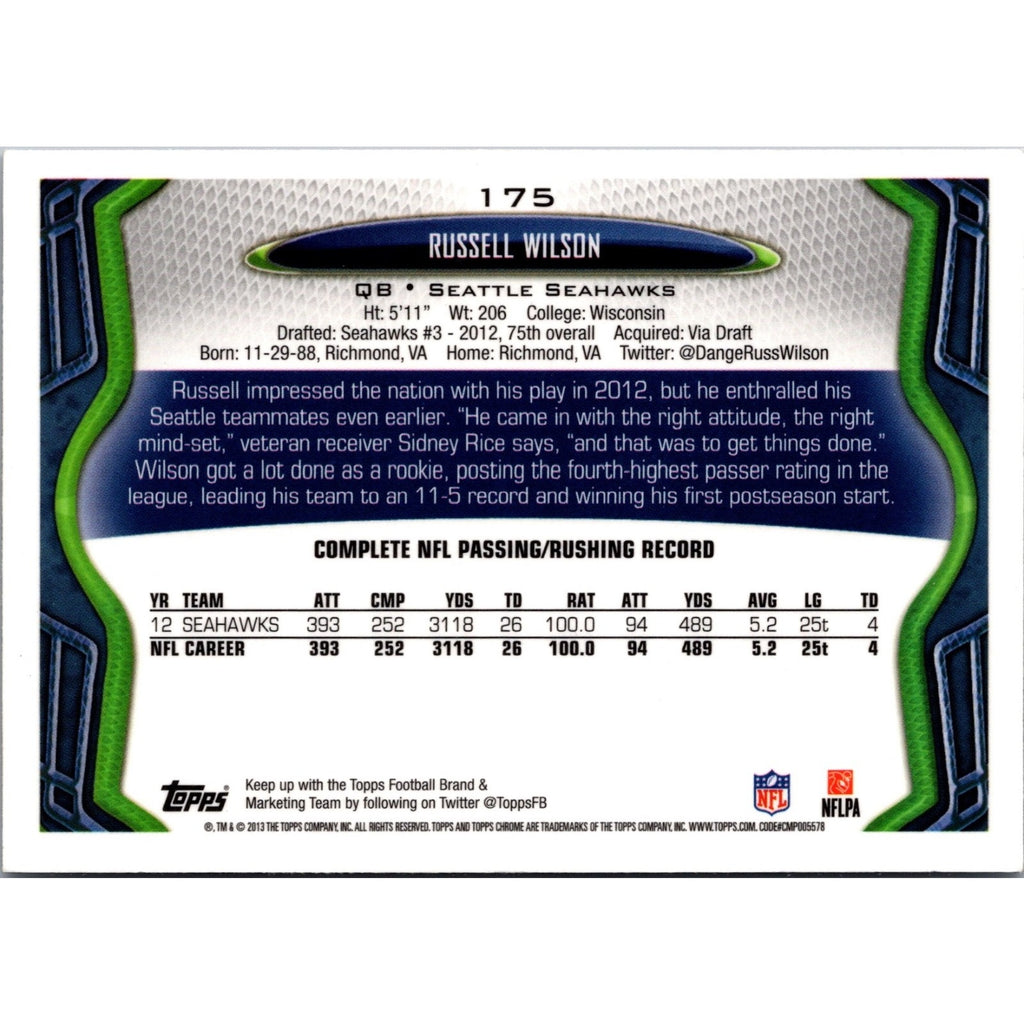 2013 Topps Chrome Refractors Russell Wilson #175