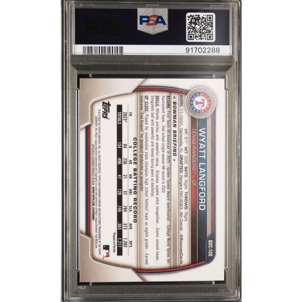 Wyatt Langford 2023 Bowman Draft 1st Chrome Lunar Glow Refractor PSA 10 Gem Mint