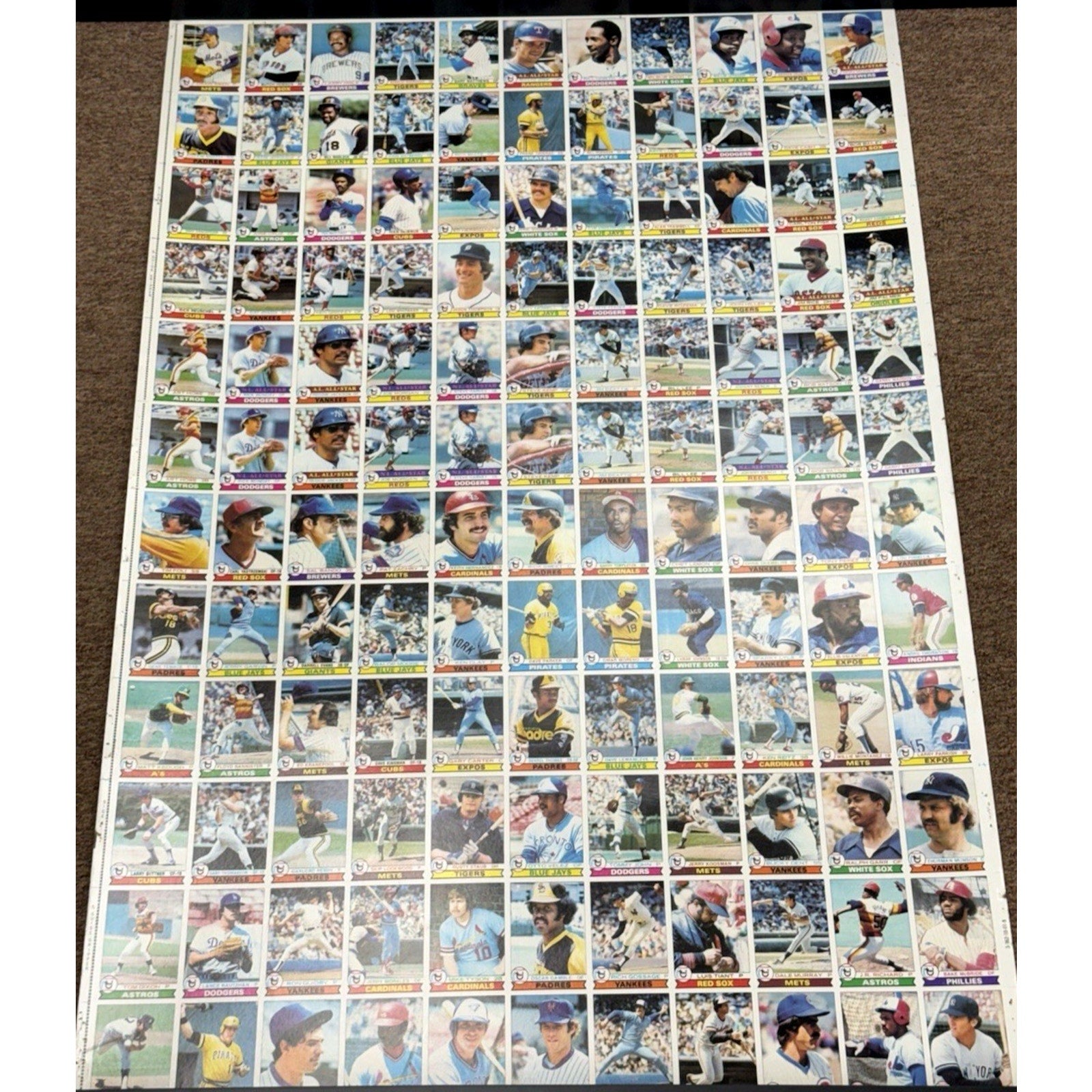 1979 Topps Baseball Card Full Sheet Uncut 144 Cards Roll Vintage Ozzie Smith RC