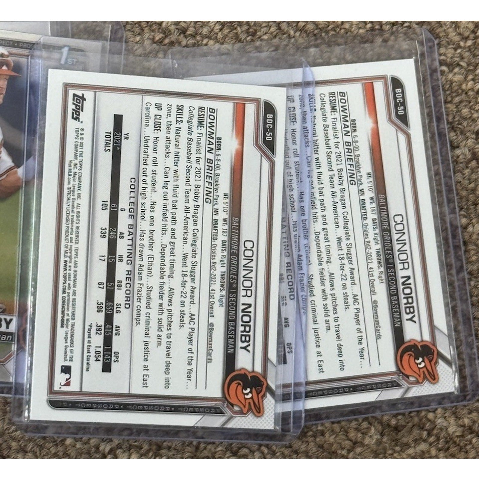 2021 Bowman Draft Chrome Connor Norby #BDC-50 Rookie Marlins Orioles Prospect