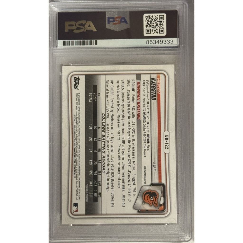 2020 Bowman Draft Heston Kjerstad 1st Rookie PSA 10 Gem Auto BD122 Orioles RC