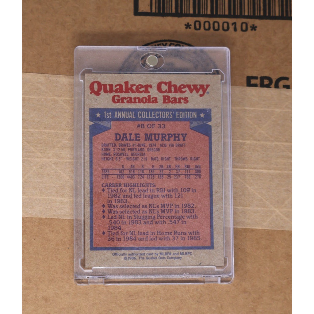 Dale Murphy Signed 1986 Topps Quacker Chewy Granola Bars 8/33 Card Auto