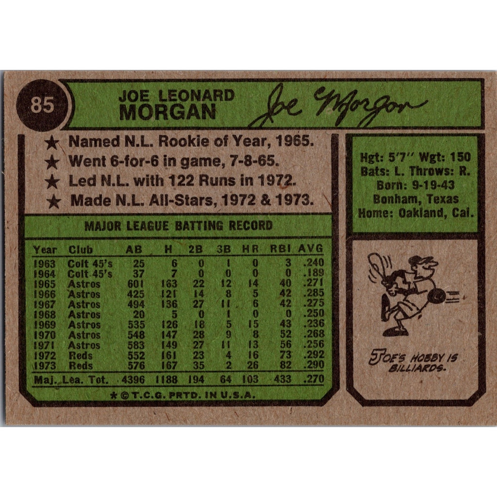 Joe Morgan 1974 Topps # 85 Cincinnati Reds NM