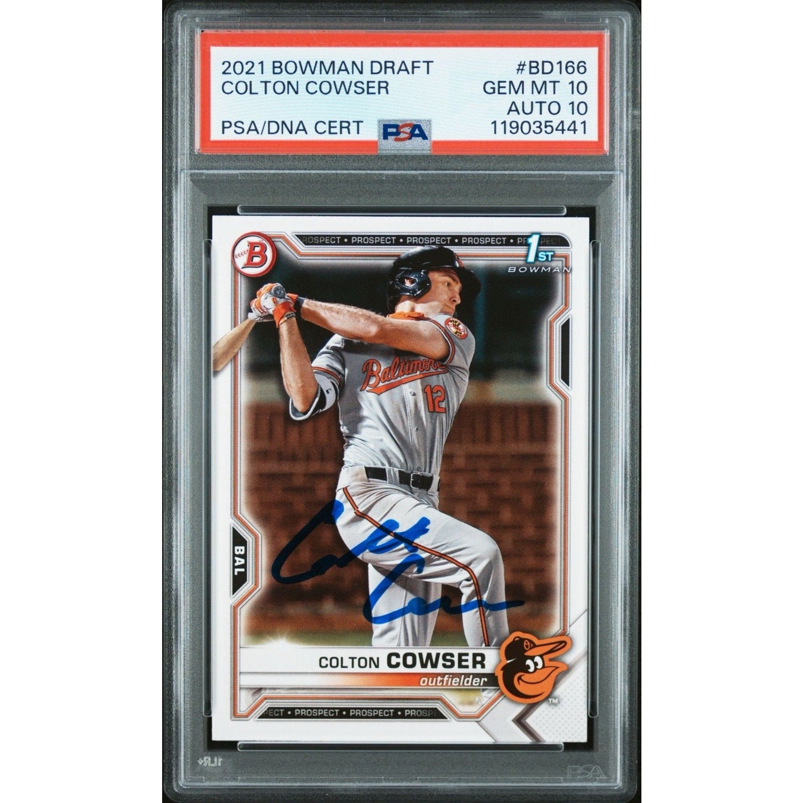 Colton Cowser 2021 Bowman Draft PSA 10 1st Rookie Auto BDC166 DNA 10 Orioles RC