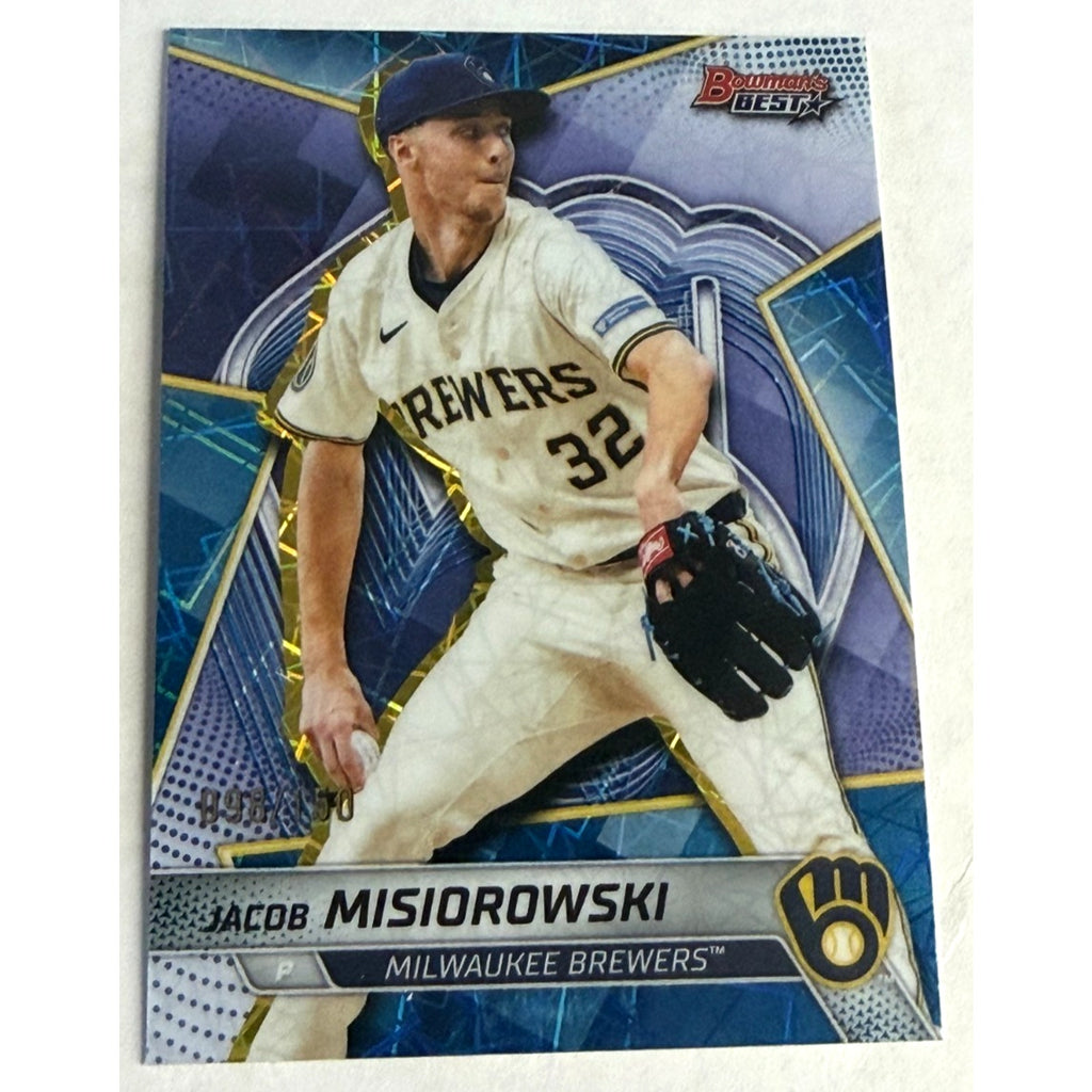 2025 Bowman’s Best Jacob Misiorowski /150 Blue Laser Refractor Brewers #TP-12