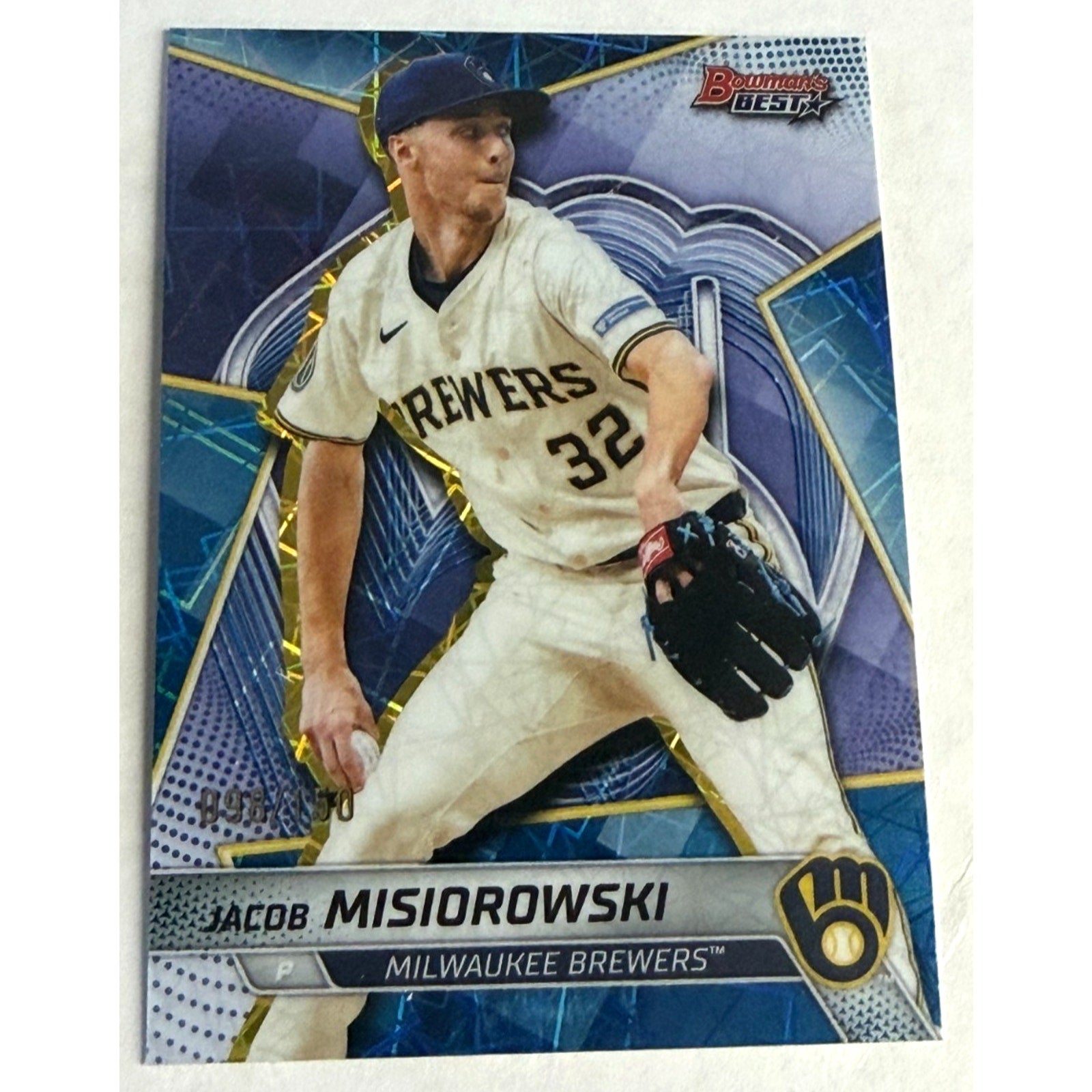 2025 Bowman’s Best Jacob Misiorowski /150 Blue Laser Refractor Brewers #TP-12