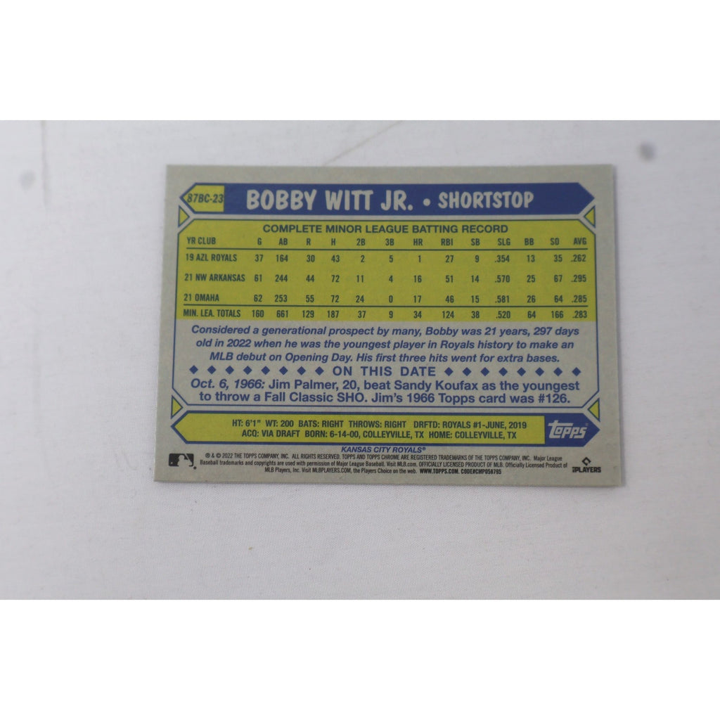 BOBBY WITT JR 2022 Topps Chrome Ben Baller Rookie 1987 87BC-23 RC Pristine Shape