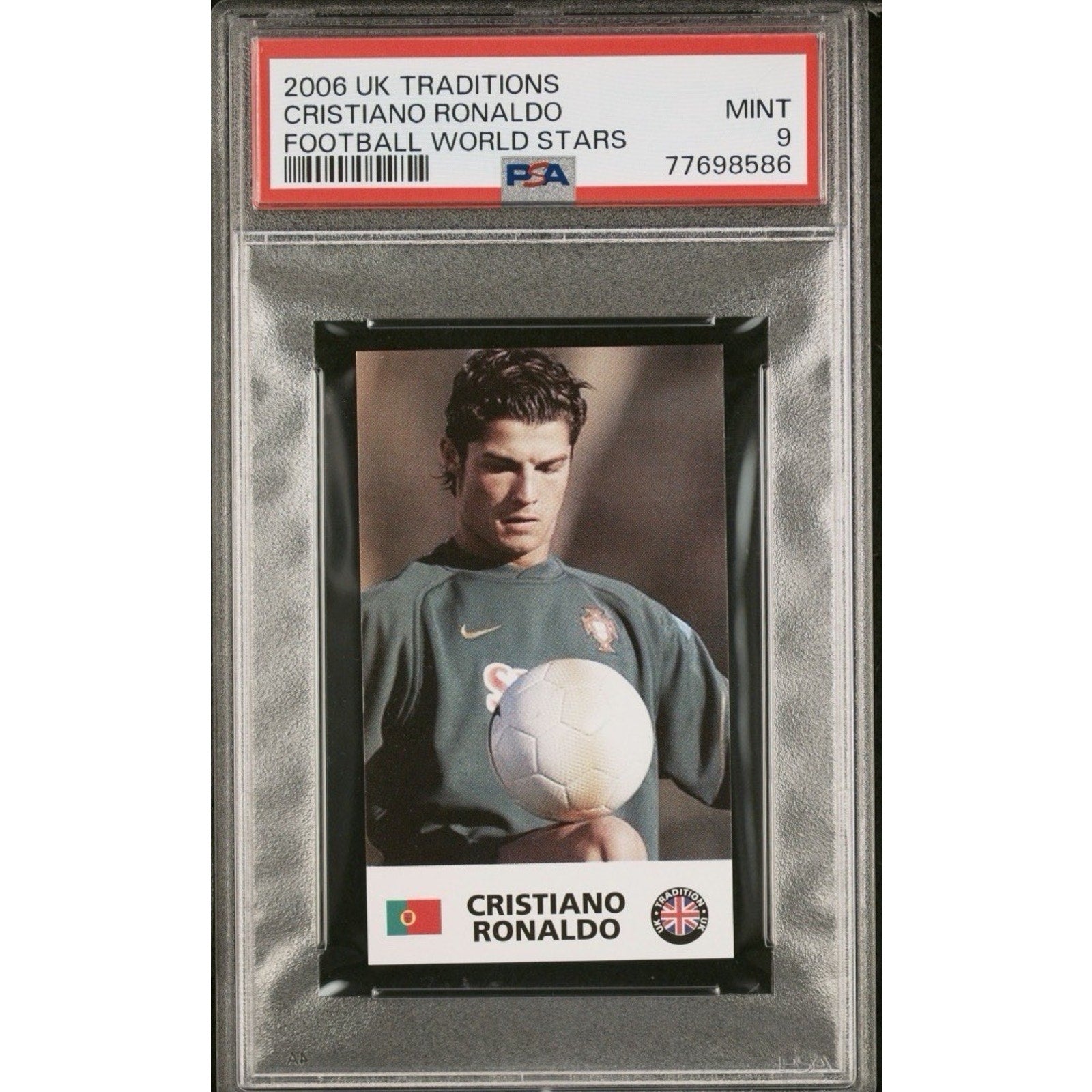 2006 UK Traditions Football World Stars Cristiano Ronaldo card PSA 9 Mint featuring Portugal soccer superstar
